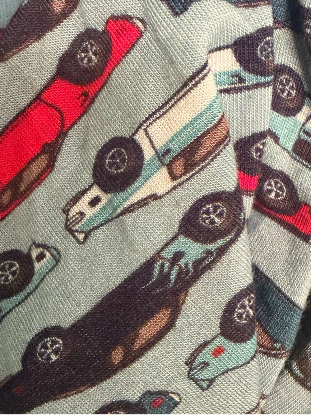 Posh Peanut Blue Car-Print Romper with Red & Navy Accents